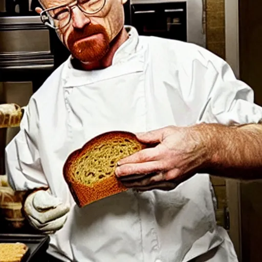 Image similar to walter white bakes bread, bakes bread