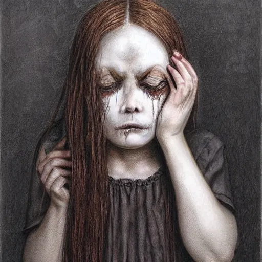 Image similar to a hyperrealistic painting of a beautiful gothic princess crying tears of blood, by John Kenn Mortensen, vivid color, highly detailed,