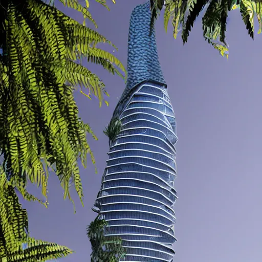 Prompt: skyscraper in the shape of a snake located in the jungle