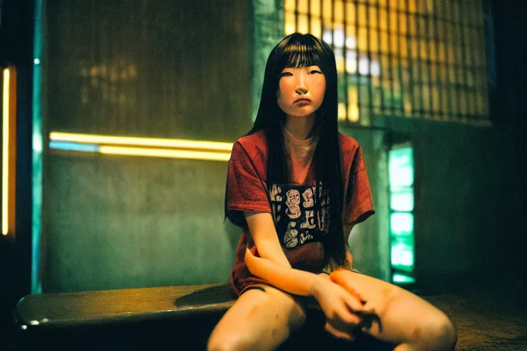 Image similar to photography masterpiece by haruto hoshi and yang seung woo, flash photography, portrait of a young japanese woman with dyed hair sitting in a in a kyabakura night club, shot on a canon 5 d mark iii with a 3 5 mm lens aperture f / 5. 6, dslr, hd, full res, 4 k