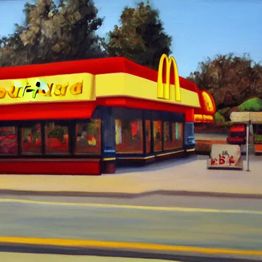 Prompt: oil painting of ancient mcdonalds restaurant