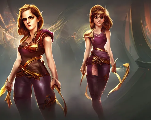 Image similar to Emma Watson as champion in League of Legends . Digital Art. Legendary Skin.