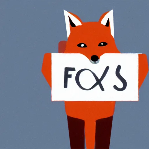 Prompt: a fox holding up a blank sign, digital art