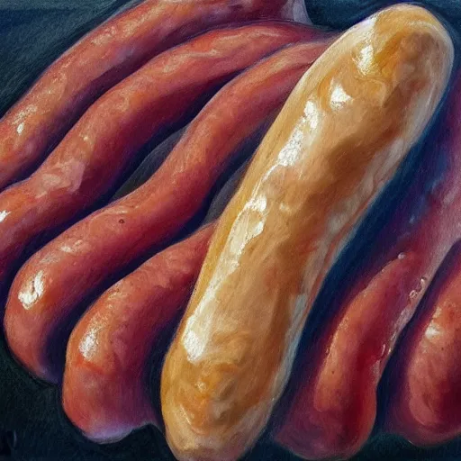 Prompt: old child draws a sausage, anatomically correct, oil painting, hyper realistic, 8 k highly detailed