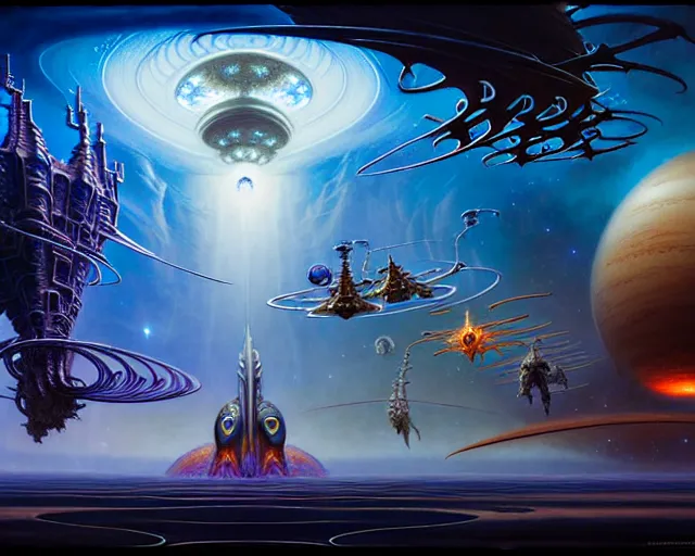 Image similar to babylon 5 space station, fantasy landscape made of fractals facing each other, ultra realistic, wide angle, intricate details, the fifth element artifacts, highly detailed by peter mohrbacher, hajime sorayama, wayne barlowe, boris vallejo, aaron horkey, gaston bussiere, craig mullins