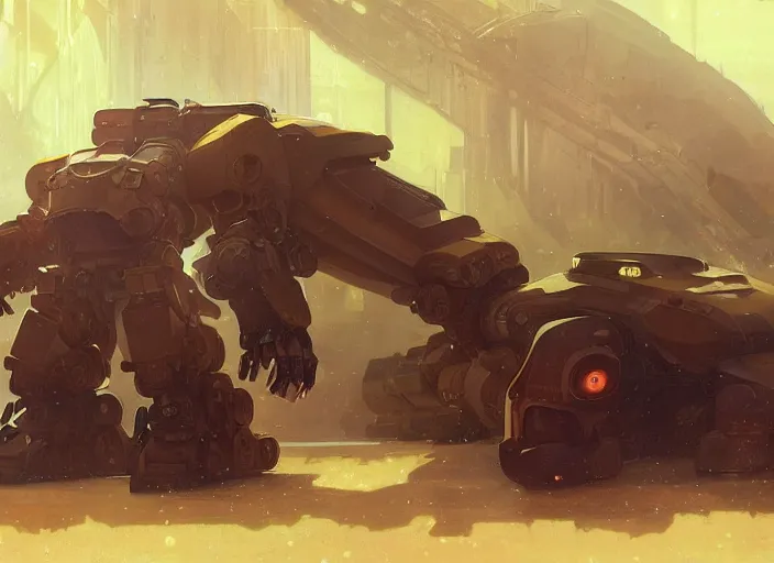 Image similar to a giant bear with a giant proton cannon in the back, a fusion between a bear and a mecha, elegant, technology, highly detailed, digital painting, artstation, concept art, smooth, sharp focus, illustration, art by krenz cushart and artem demura and alphonse mucha