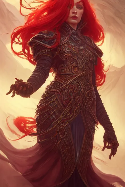 Prompt: beautiful malenia from elden ring, full body shot, red hair, d & d, fantasy, intricate, elegant, highly detailed, digital painting, artstation, concept art, matte, sharp focus, illustration, hearthstone, art by artgerm and greg rutkowski and alphonse mucha