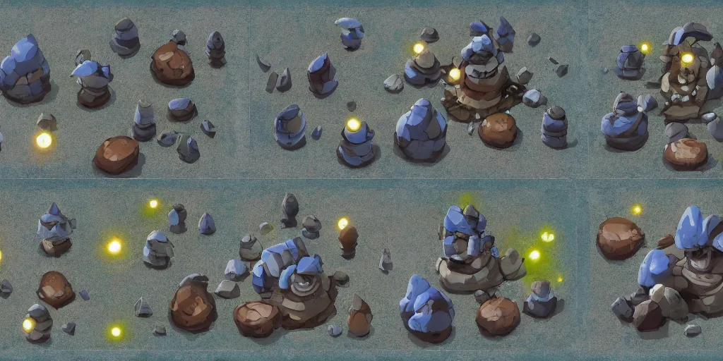 Prompt: a kitbash set of stones and floor assets in a action platform spritesheet game assets. Style of Ori and the blind forest, SOTN, wonder boy, side scroller game, dead cells, hollow knight. separated modular plataforms, kit bashing, 4K, Retrofuturism, Studio Ghibli, Simon Stålenhag
