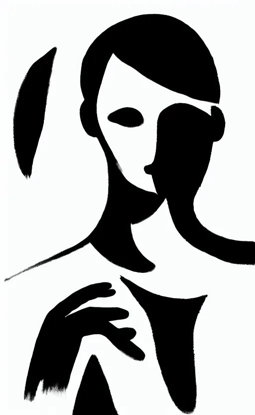 Prompt: black and white silhouette drawing of a person, white background