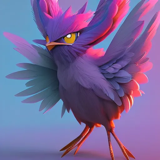 Prompt: feathery bird pokemon:: by beeple and James Gilleard and Justin Gerard :: ornate, dynamic, particulate, intricate, elegant, highly detailed, centered, artstation, smooth, sharp focus, photoreal octane render, 3d