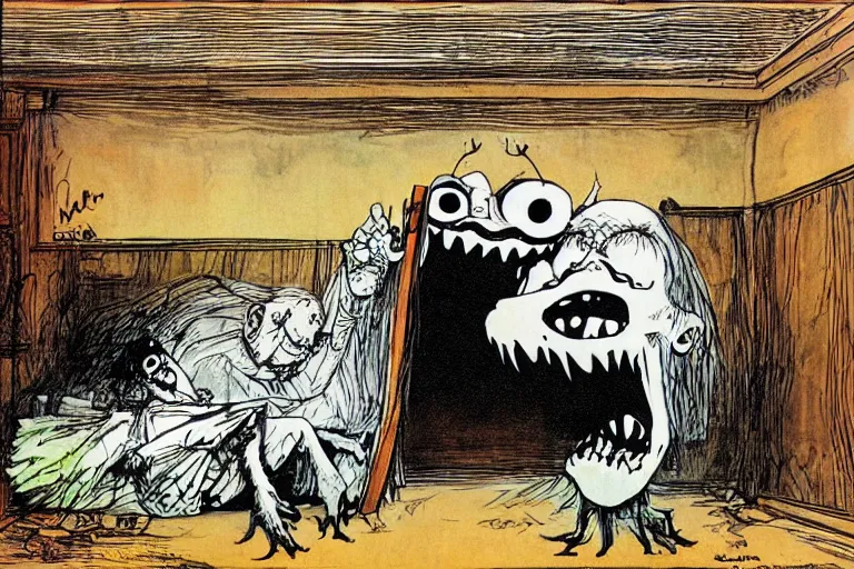 Image similar to monster hiding underneath my bed by ralph steadman