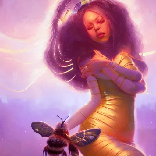 Prompt: The Bee Goddess, huggy wuggy from poppy playtime video game, fullbody, ultra high detailed, glowing lights, oil painting, Greg Rutkowski, Charlie Bowater, Beeple, unreal 5, DAZ, hyperrealistic, octane render, RPG portrait, dynamic lighting, fantasy art, beautiful face