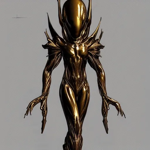 Prompt: “an alien golden statue in gothic style, concept art, dynamic light”