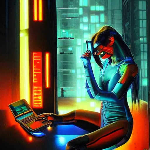 Prompt: cyberpunk tube prosthetics hooking someone up to the internet, painting by trevor browne