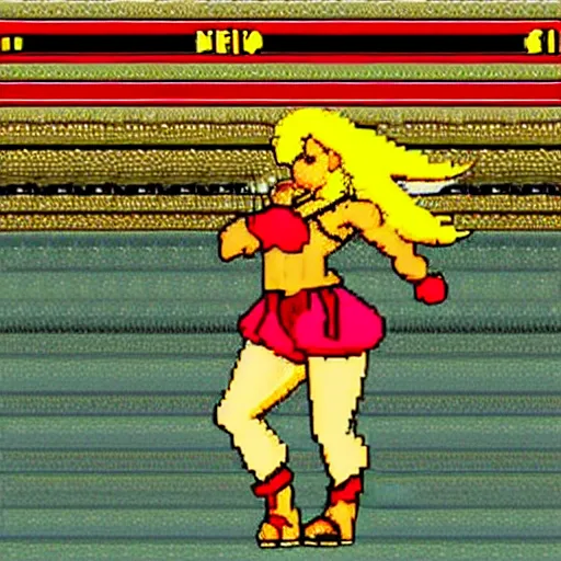 Prompt: shakira snes street fighter style