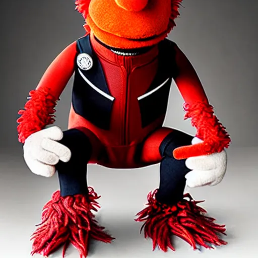 Prompt: studio portrait still of muppet!!!!! [ deadpool ]!!!!!! as a muppet muppet as a muppet, 8 k, studio lighting, key light,