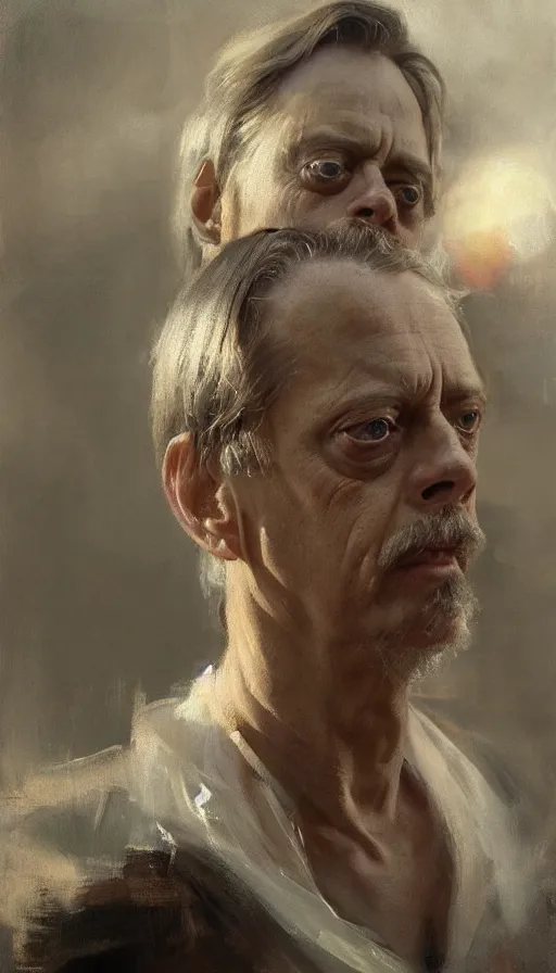 Prompt: an close up oil drawing of roman god emperor steve buscemi, renaissance painting, art by anders zorn, wonderful masterpiece by greg rutkowski, expressive brush strokes, beautiful cinematic light, american romanticism by greg manchess, jessica rossier fantasy art, concept art, official art, hd mod