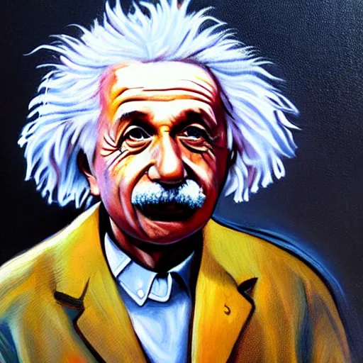 Prompt: einstein wearing a cool hoodie, talking in front of 1 0 0 0 people, detail oil painting