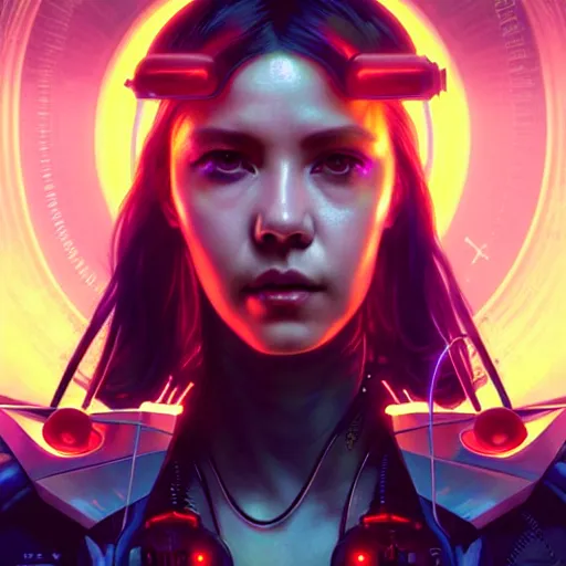 Image similar to portrait painting of cyberpunk solar mamamoo with a halo and devil horns, ultra realistic, concept art, intricate details, eerie, highly detailed, photorealistic, octane render, 8 k, unreal engine. art by artgerm and greg rutkowski and magali villeneuve and alphonse mucha