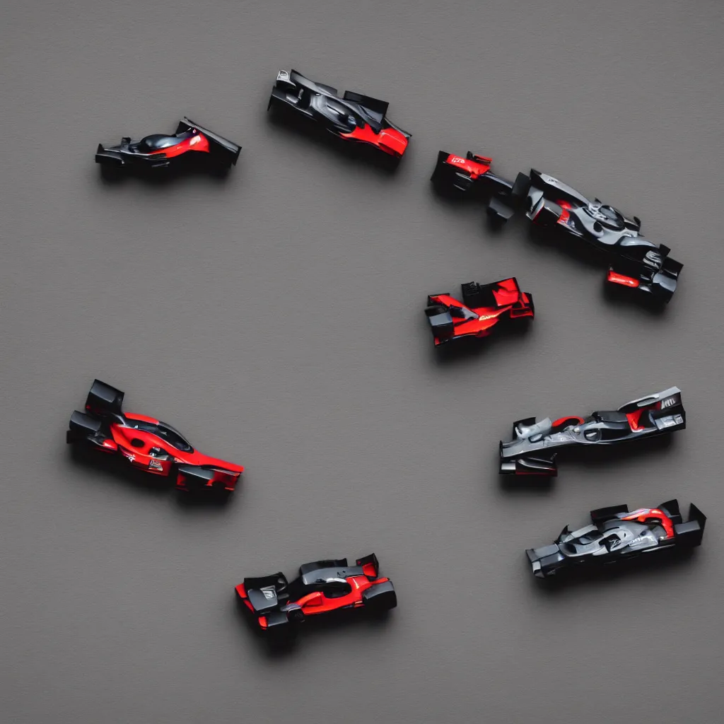 Image similar to minimalistic cars in a race, moody light