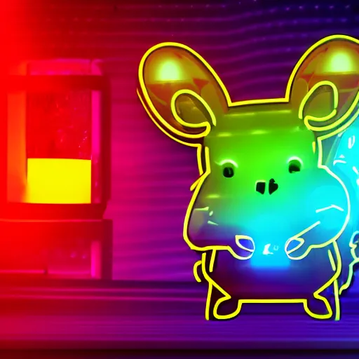 Image similar to cyberpunk hamster! holding rainbow! gem! crystal, neon lights, light reflection, logo, 8 k, hd