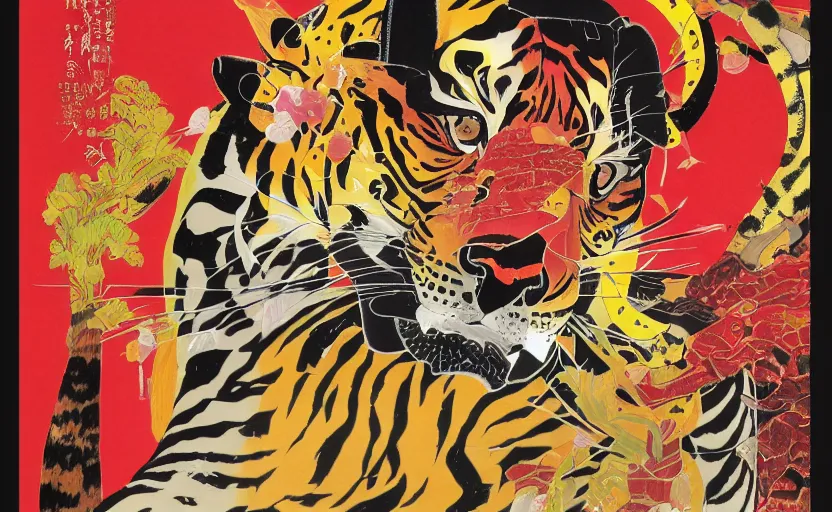 Prompt: a red delorean and yellow tiger, abstract art by hsiao - ron cheng and utagawa kunisada, magazine collage, no humans, # de 9 5 f 0