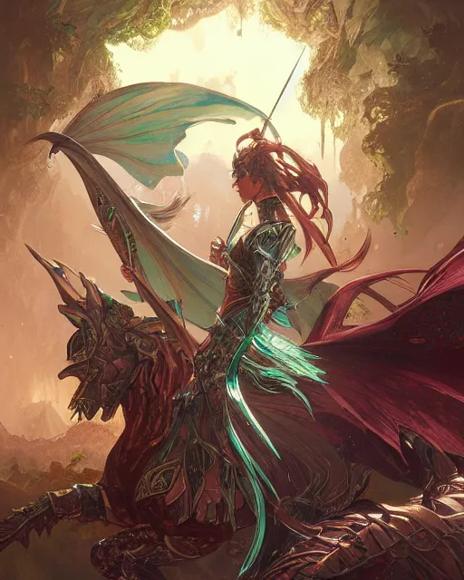 Image similar to Fantasy emerald knight, moonlit, HD, illustration, epic, fantasy, intricate, elegant, highly detailed, digital painting, artstation, concept art, smooth, sharp focus, illustration, art by artgerm and greg rutkowski and alphonse mucha, monster hunter illustrations art book