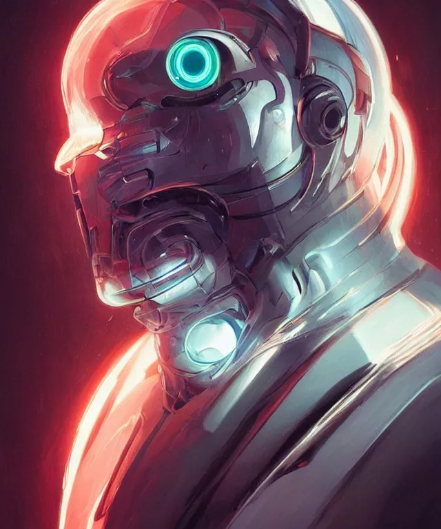 Image similar to a man turning into an Android portrait wearing a part cybernetic body, surrealism , scifi, intricate, elegant, sharp eyebrows, highly detailed cybernetic body, neon glowing eyes, digital painting, artstation, concept art, smooth, sharp focus, illustration, art by Artgerm and moebius and Peter Mohrbacher