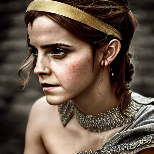 Prompt: Emma Watson as Artemisia, (Sony a7R IV, symmetric balance, polarizing filter, dynamic range, HDR, staggered depth)
