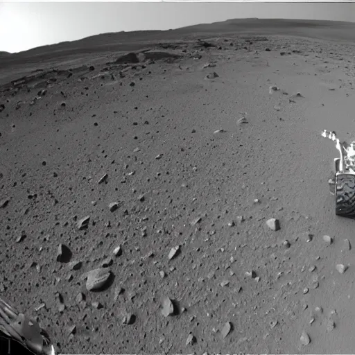 Prompt: unsettling spooky grey mars rover footage