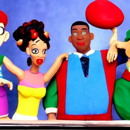 Prompt: A Still of Fresh Prince of Bel Air in the style of claymation