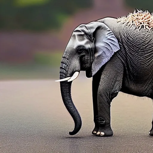 Prompt: an elephant and a hedgehog as one animal.