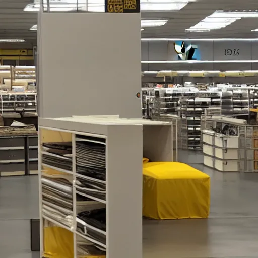 Image similar to a liminal space of a ikea store, eerie, scp 3 0 0 8, backrooms, found footage