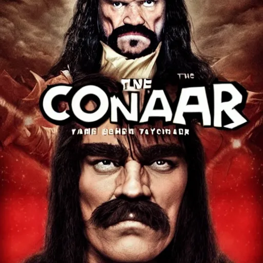 Image similar to conan the barbarian but he has a big moustache and he's at the opera