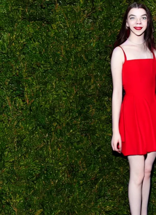 Image similar to anya taylor joy fashion walk with red dress