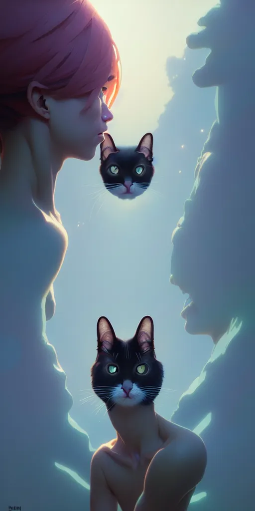 Image similar to portrait of humanoid cat, beautiful body, highly detailed vfx portrait, unreal engine, greg rutkowski, loish, rhads, beeple, makoto shinkai and lois van baarle, ilya kuvshinov, rossdraws, tom bagshaw, alphonse mucha, global illumination, detailed and intricate environment