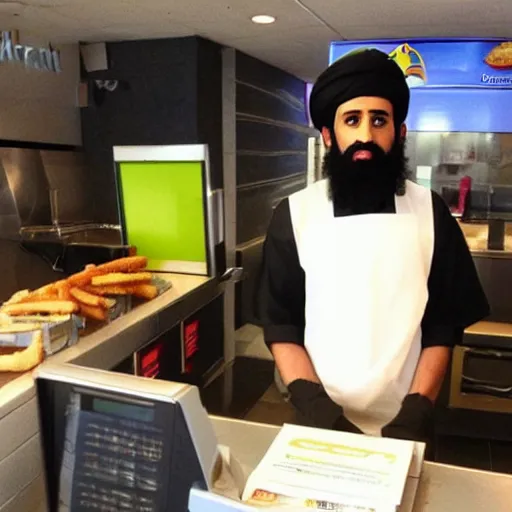 Prompt: bin laden working in mcdonalds