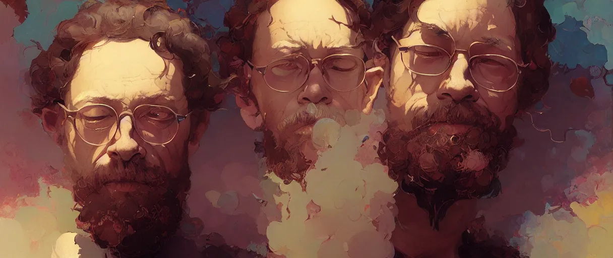 Prompt: portrait of terrence mckenna - art, by wlop, james jean, victo ngai! muted colors, very detailed, art fantasy by craig mullins, thomas kinkade cfg _ scale 8