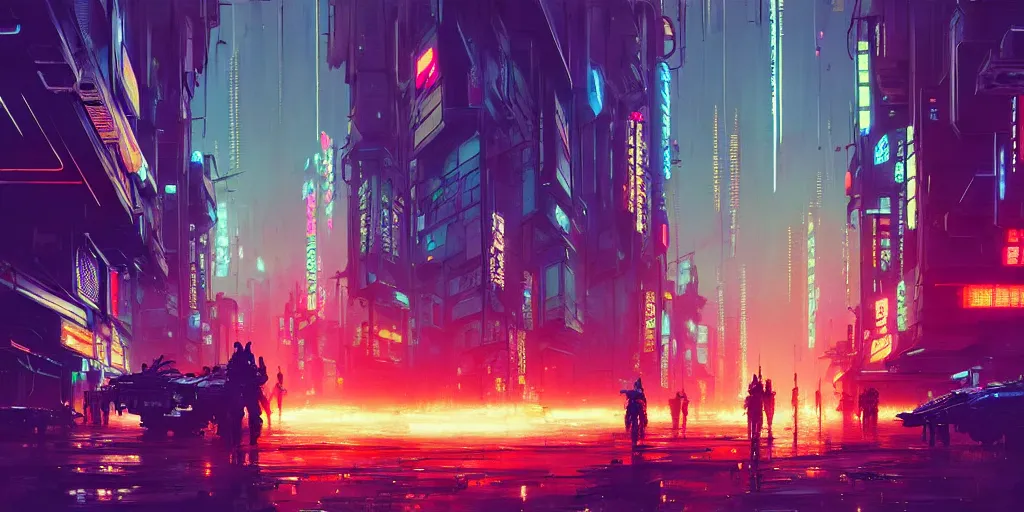 Image similar to concept art of a cyberpunk obon festival, grimy, gritty, blade runner 2 0 4 9, trending on artstation, award winning painting, cgi, art by john berkey and anton fadeev and john howe and simon stalenhag and greg rutkowski