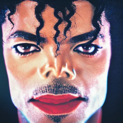 Image similar to Photograph portrait of Michael Jackson by Jonathan Mannion, close up, 40mm lens, shallow depth of field, split lighting