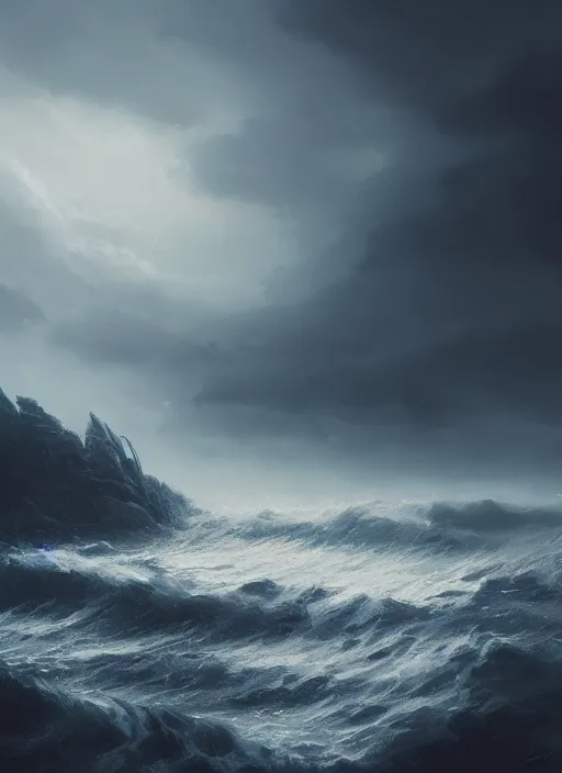 Image similar to of a creepy sea dark turbulent skies, photorealistic, by jessica rossier, 4 k resolution