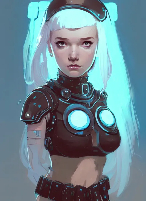 Prompt: portrait of cute shieldmaiden girl in cyber bikini armor, face by ilya kuvshinov, warhammer, cyberpunk, viking, by atey ghailan, by greg rutkowski, by greg tocchini, by james gilleard, by joe fenton, by kaethe butcher, dynamic lighting, gradient light blue, brown, blonde cream and white color in scheme, grunge aesthetic