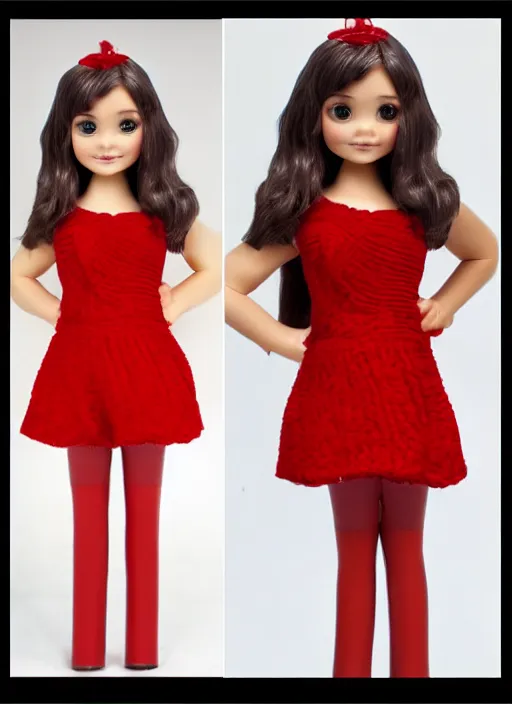 Prompt: Images on the store website, eBay, Full body, Miniature of a cute young woman in red dress