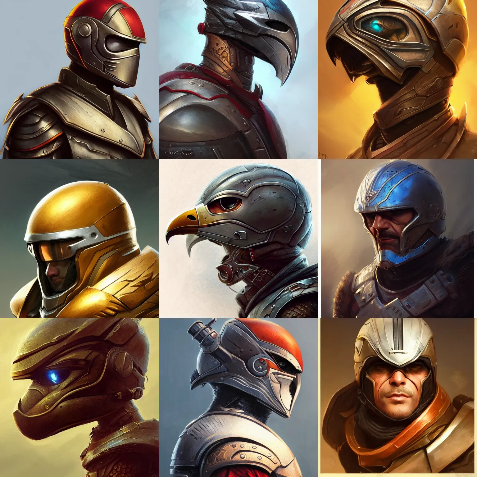 Prompt: falcon helmet, D&D, fantasy, highly detailed, digital painting, trending on artstation, concept art, sharp focus, illustration, art by artgerm and greg rutkowski and magali villeneuve