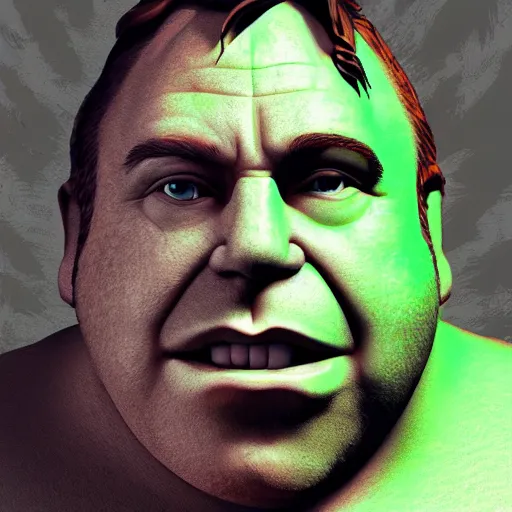 Image similar to Alex Jones appears as Shrek, digital painting, 4k, anime key visual, artstation, kuvshinov ilya