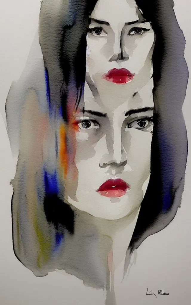 Image similar to one beautiful face woman, grey, colorless and silent, watercolor portraits by Luke Rueda Studios and David downton