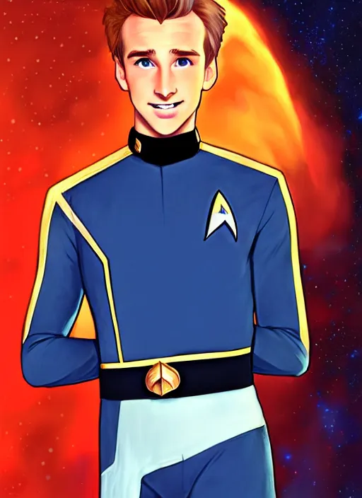 Prompt: cute star trek officer jack laugher, natural lighting, path traced, highly detailed, high quality, digital painting, by don bluth and ross tran and studio ghibli and alphonse mucha, artgerm