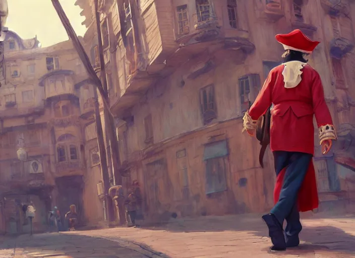 Prompt: a film still of cosplay of luffy the pirate in the grand budapest hotel ( 2 0 1 4 ), artwork by craig mullins, octane, unreal, trending on art station