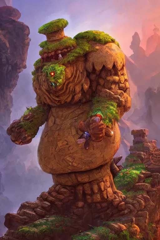 Image similar to zelda fantasy art giant golem troll wood rock greeble gemstone, global illumination ray tracing hdr fanart arstation by sung choi and eric pfeiffer and gabriel garza and casper konefal