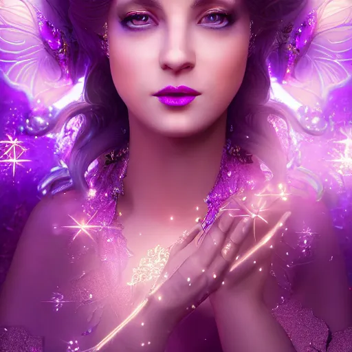 Image similar to portrait princess of amethyst, glowing, ornate and intricate purple jewelry, jaw dropping beauty, glowing background lighting, purple accent lighting, hyper detailed, fairy tale, 4 k octane render